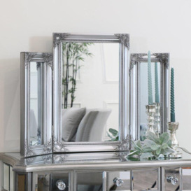 Ornate Vintage Silver Triple Dressing Table Mirror 55cm X 74cm