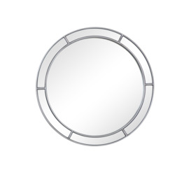 Art Deco-Inspired Silver Round Window Mirror: 80cm Size - thumbnail 1