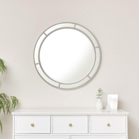 Art Deco-Inspired Silver Round Window Mirror: 80cm Size - thumbnail 3