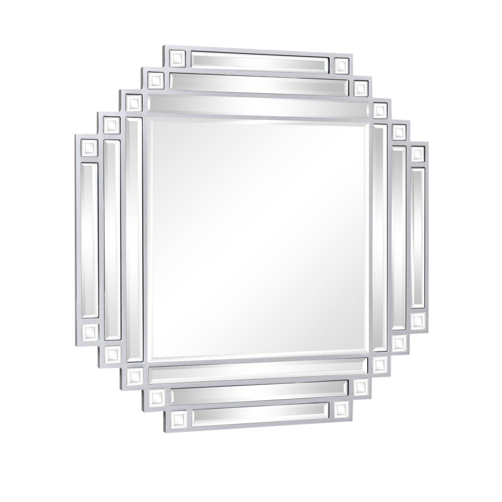 Square Silver Art Deco Fan Wall Mirror 55cm X 55cm - image 1