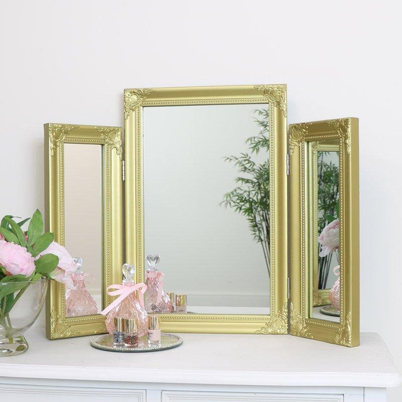 Ornate Gold Triple Dressing Table Mirror 55cm X 74cm - image 1