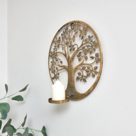 Round Antique Gold Tree Of Life Candle Wall Sconce - thumbnail 3