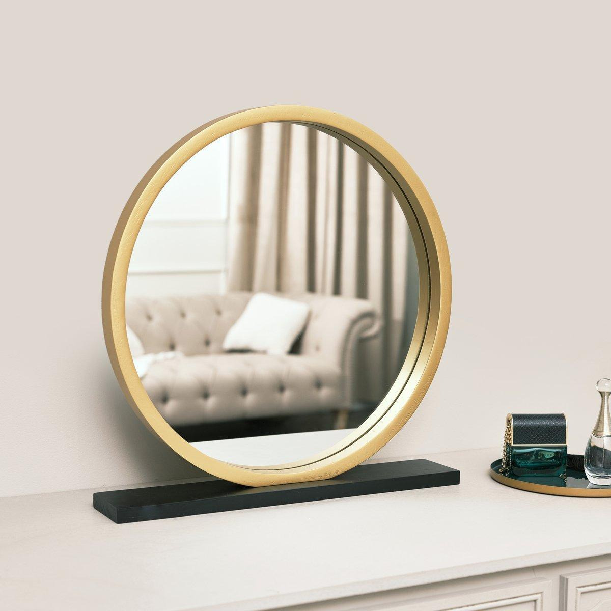 Round Gold & Black Freestanding Table Top Mirror - image 1