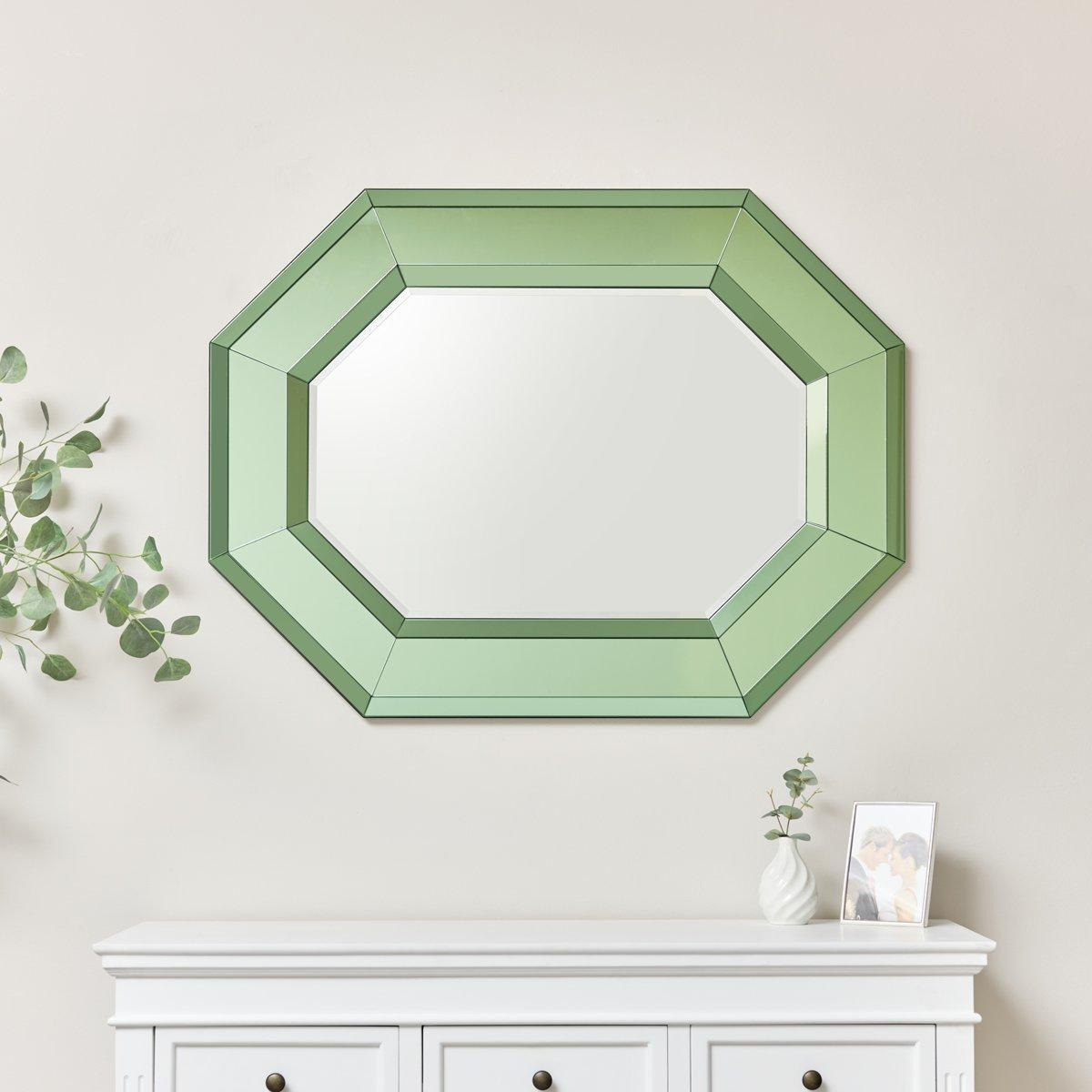 Extra Large Green Glass Octagon Wall Mirror 105cm X 80cm - image 1