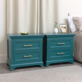 Pair Of 2 Drawer Large Teal Bedside Tables - thumbnail 2