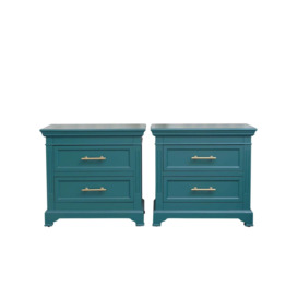Pair Of 2 Drawer Large Teal Bedside Tables
