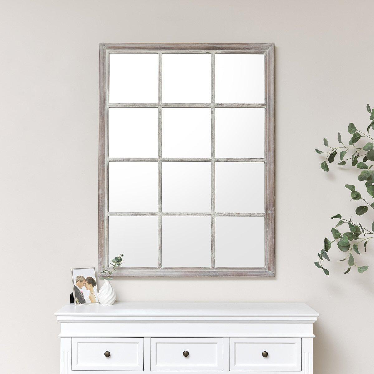 Large Rustic Wooden Window Wall Mirror 120cm X 90cm - image 1