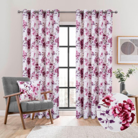 Betty Floral Lined Eyelet Curtains Pair