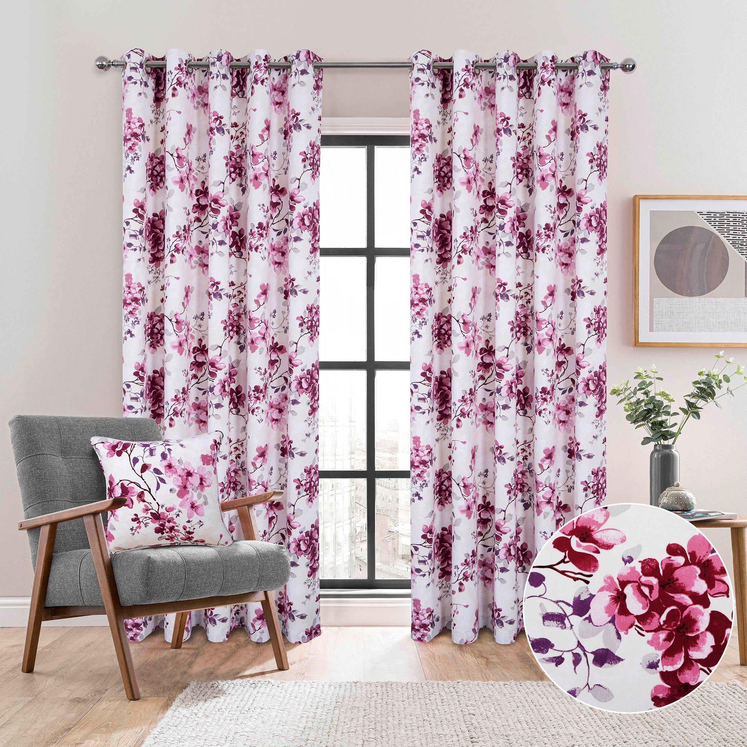 Betty Floral Lined Eyelet Curtains Pair - image 1