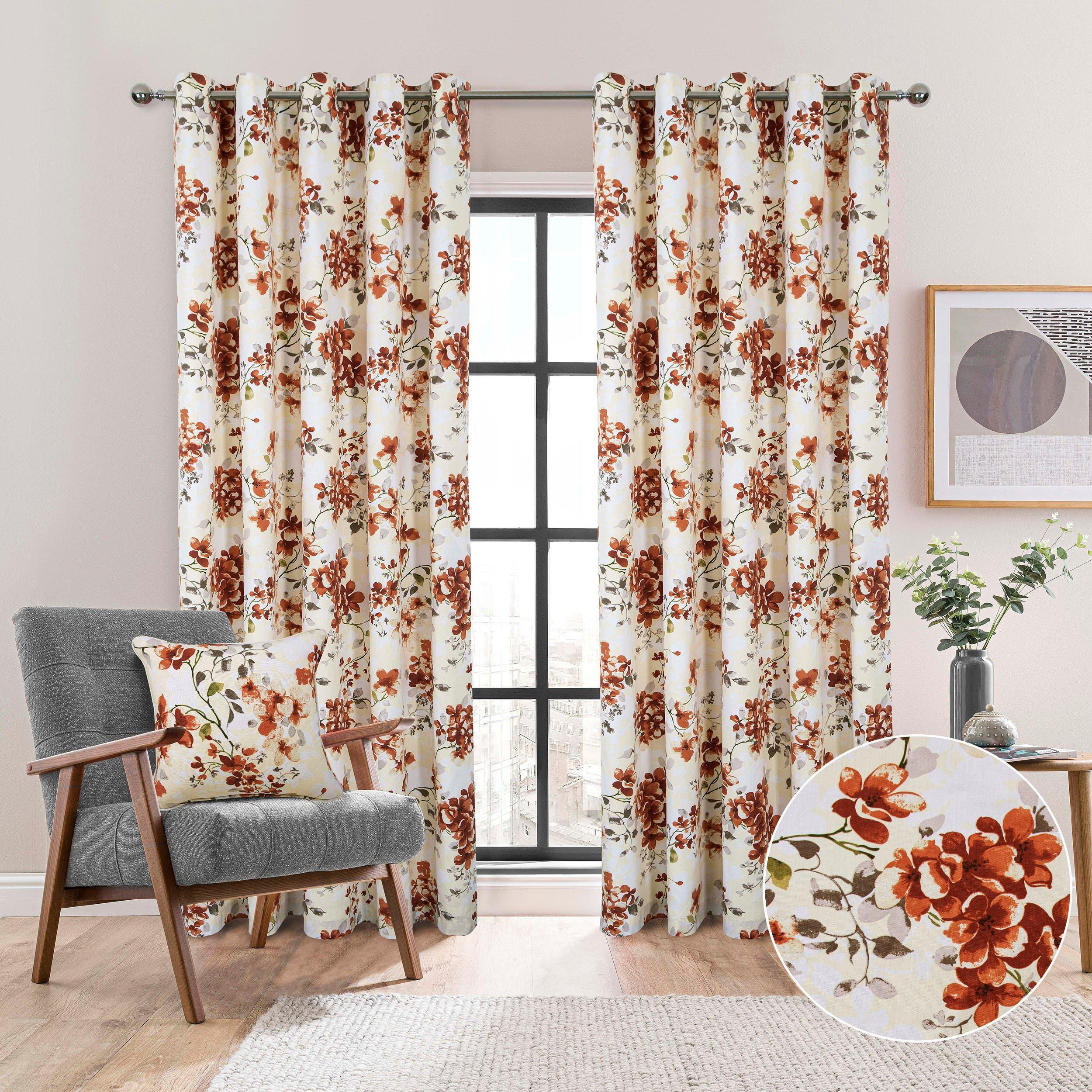 Betty Floral Lined Eyelet Curtains Pair - image 1