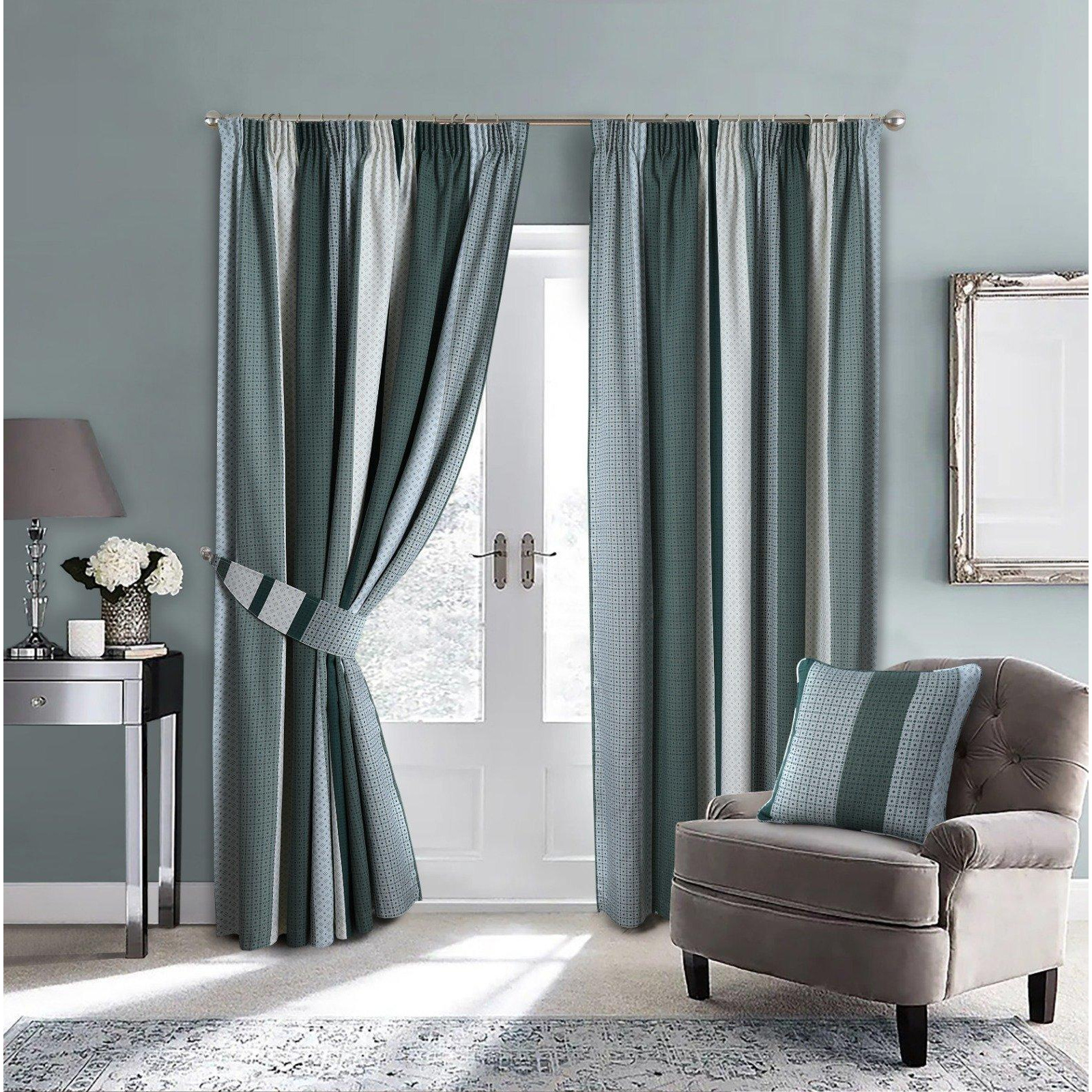 Seville Printed Fully Lined 3 Inches Pencil Pleat  curtains with Tiebacks included pair - image 1
