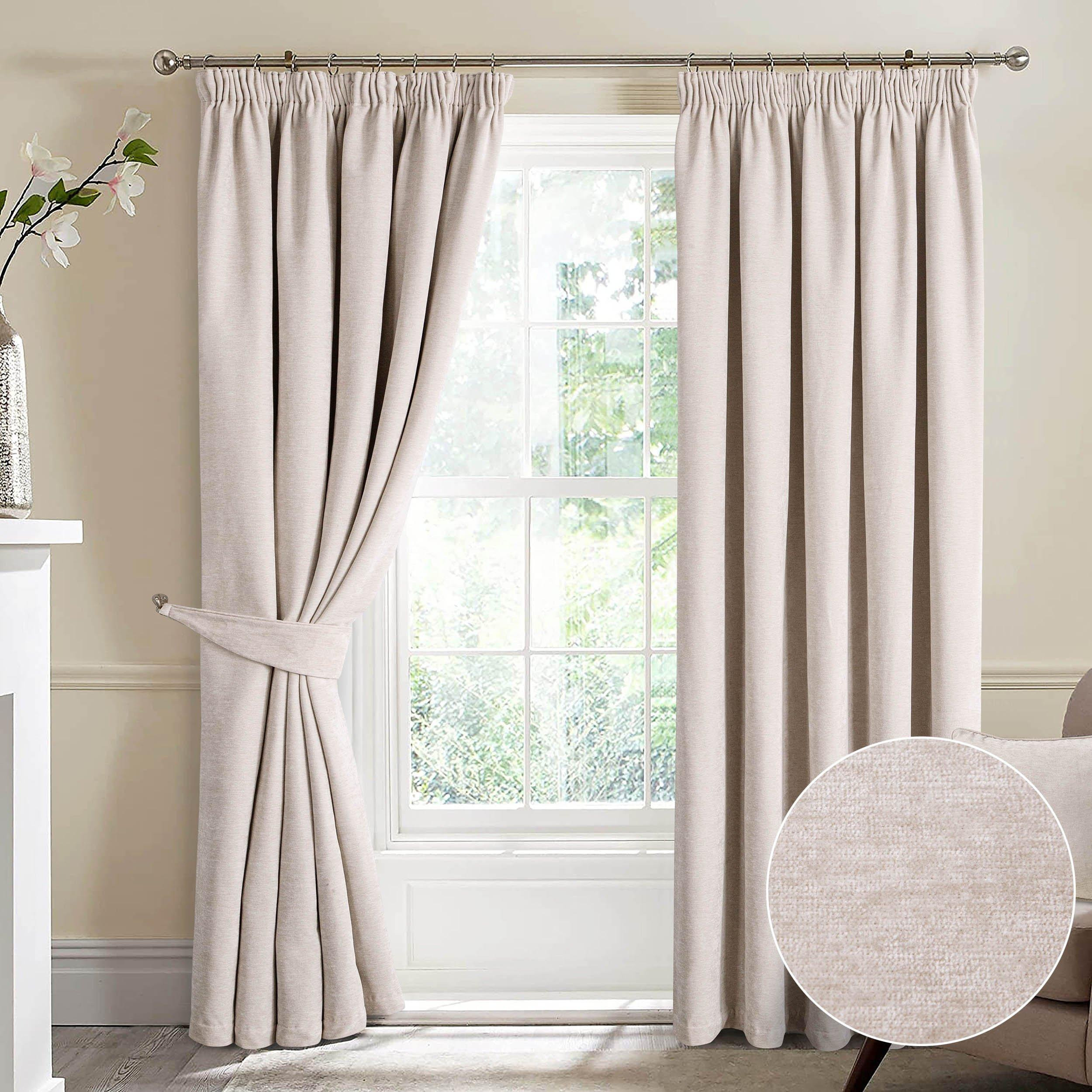 Camden Crushed Chenille Complete Blackout Lined Pencil Pleat Curtains pair - image 1