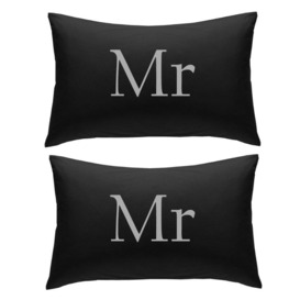 Black with Silver Mr and Mr Pillowcases