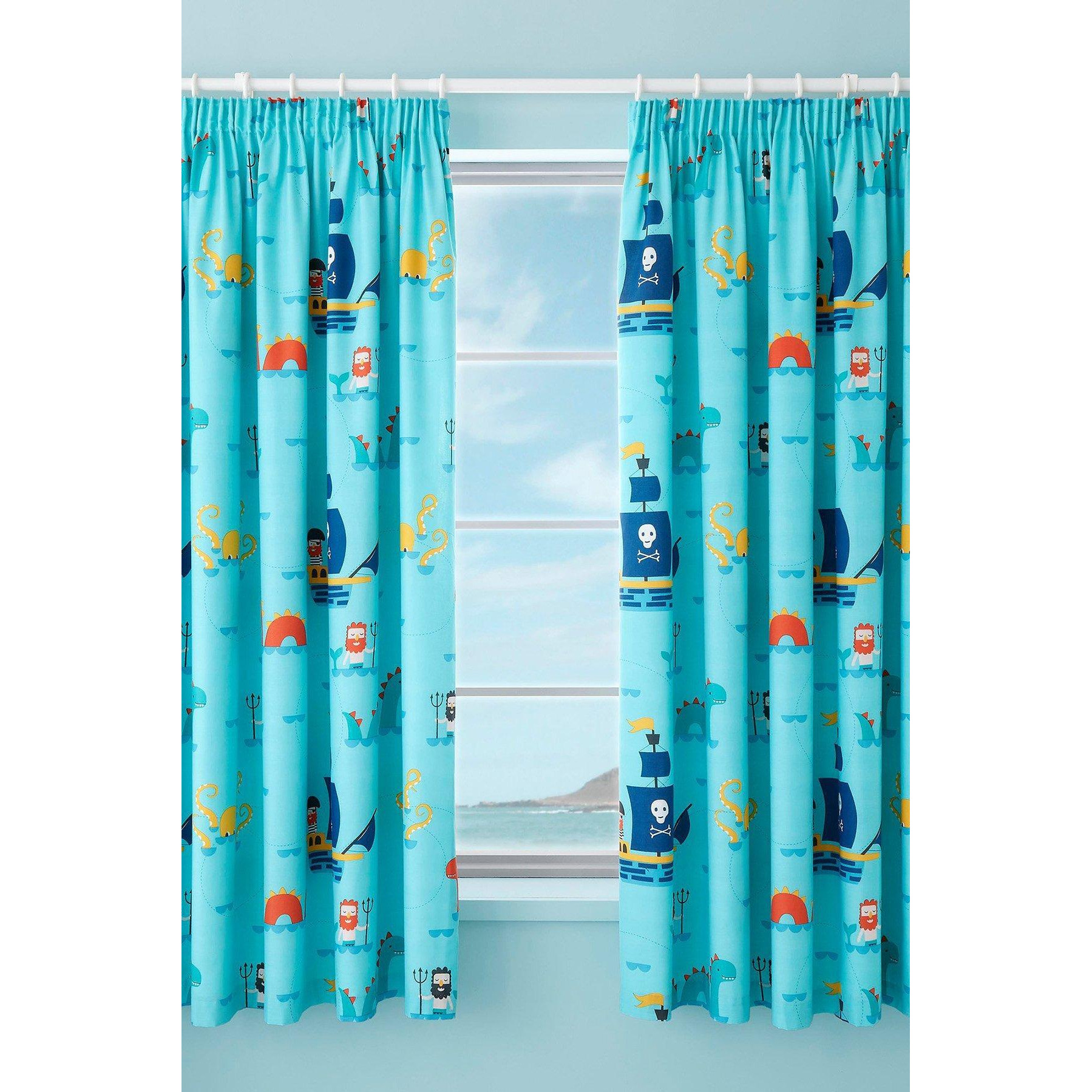 'Sea Monsters' Pair of Pencil Pleat Curtains - image 1