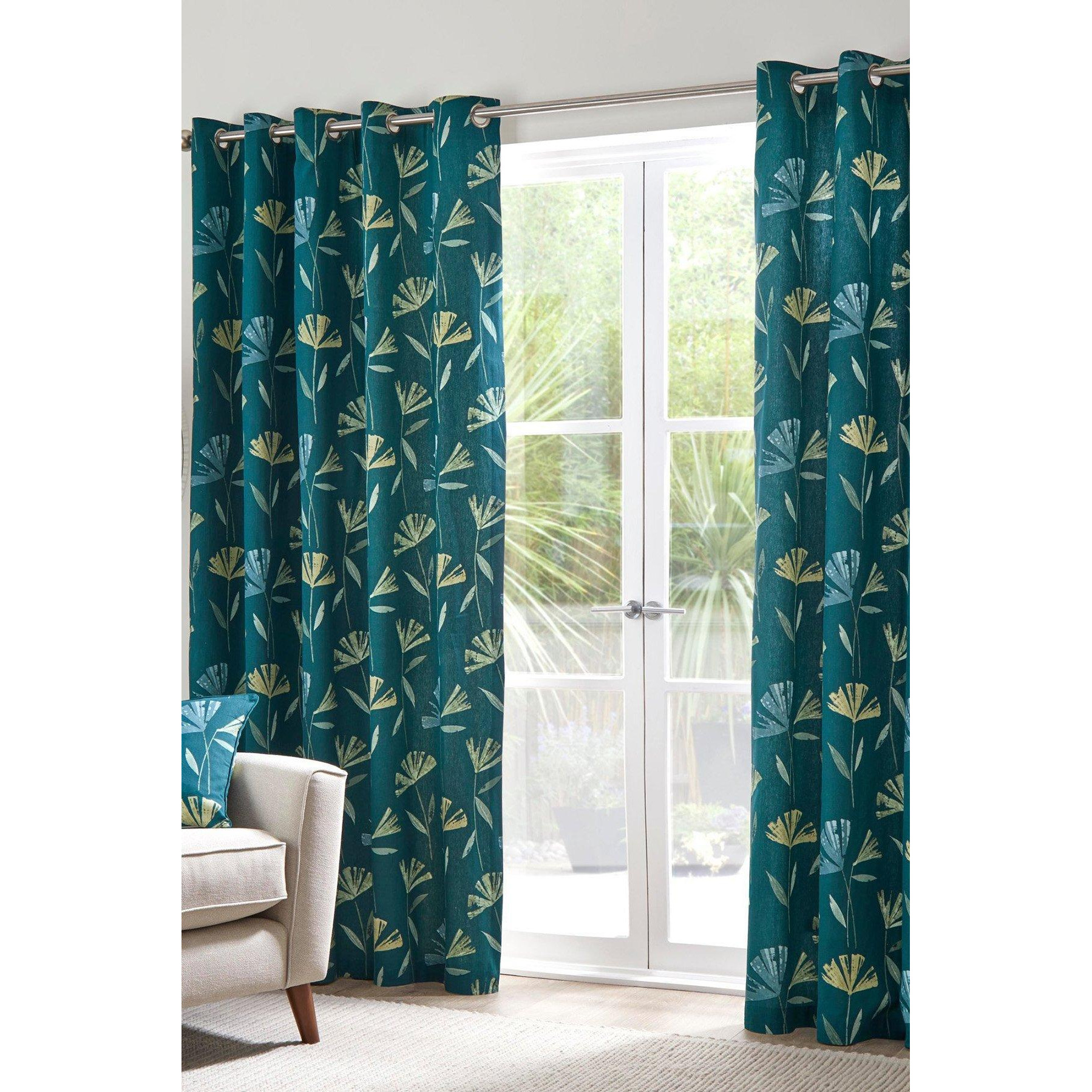 'Dacey' 100% Cotton Nature Inspired Print Pair of Eyelet Curtains - image 1