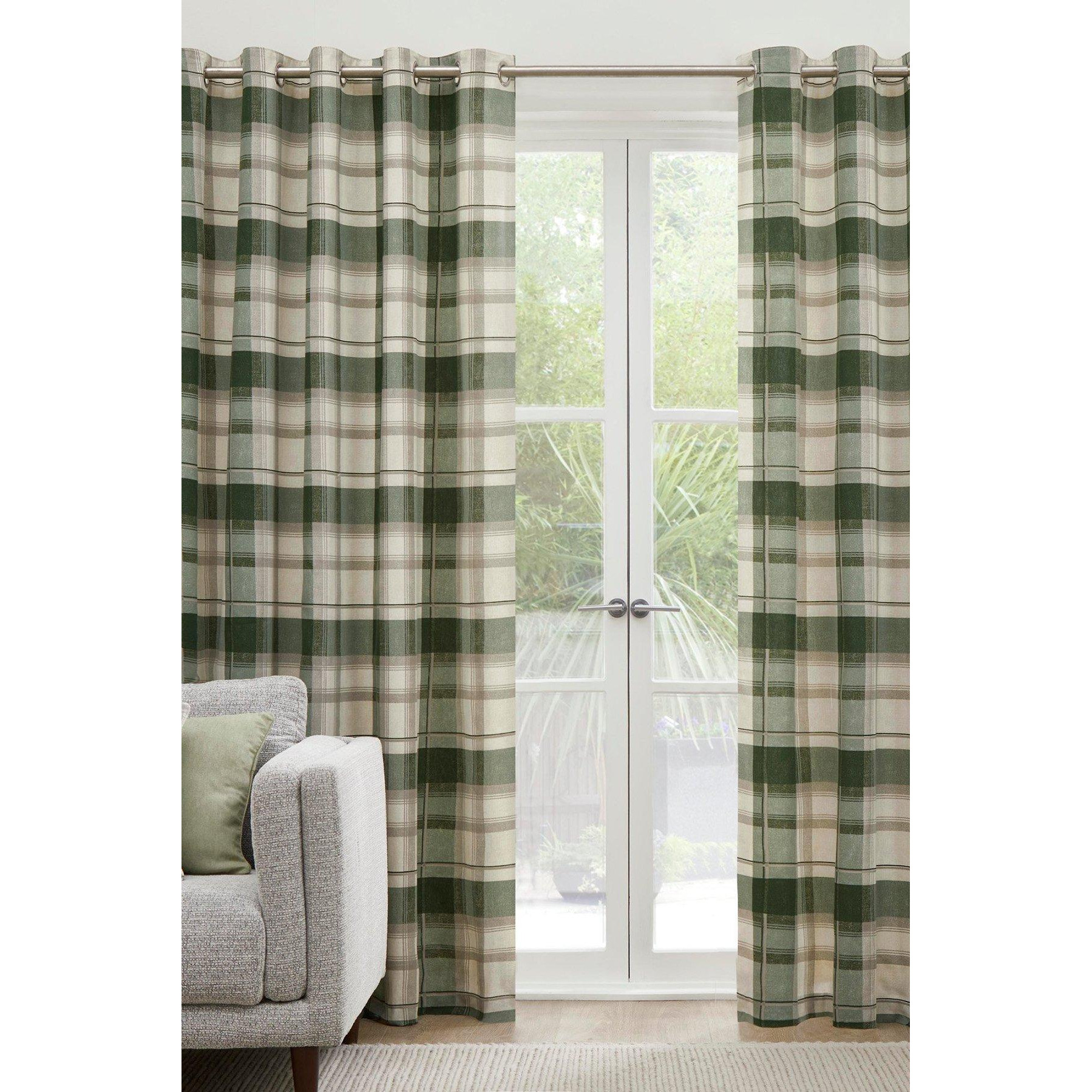 'Balmoral Check' Country Checked Pattern Pair of Eyelet Curtains - image 1