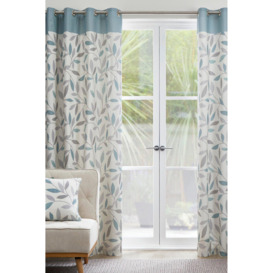 'Beechwood' Leaf Trail Pair of 100% Cotton Eyelet Curtains - thumbnail 1