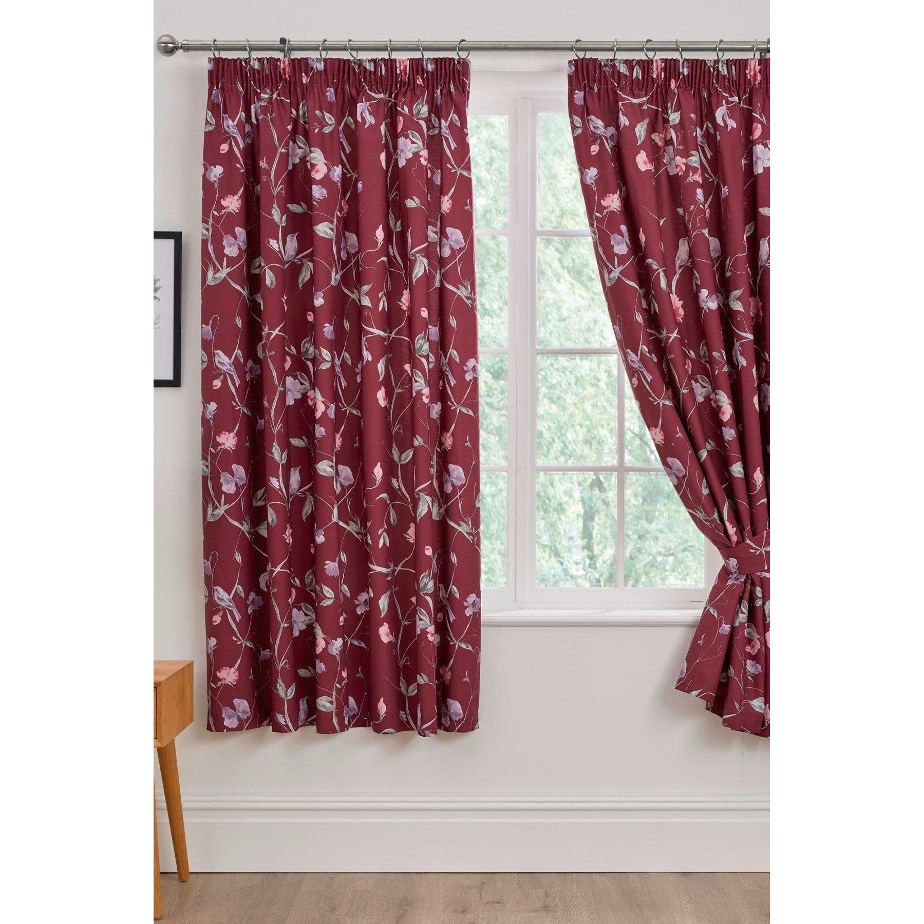 'Sweet Pea' Pair of Pencil Pleat Curtains With Tie-Backs - image 1