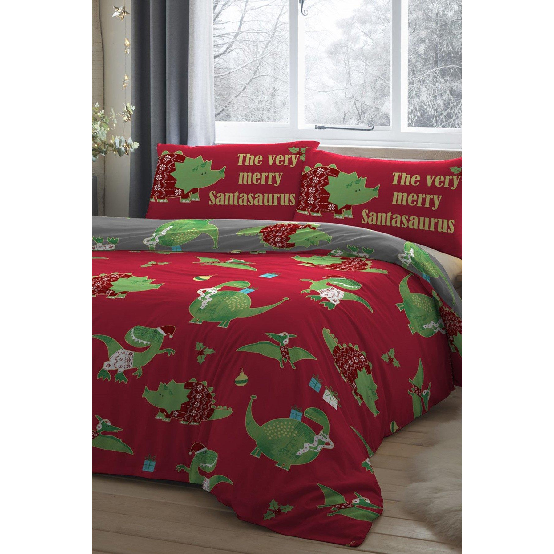 'Santasaurus' Christmas Glow in the Dark Bedroom Duvet Cover Set - image 1