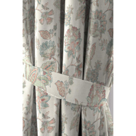 'Indira' 100% Cotton Floral Print Pair of Pencil Pleat Curtains With Tie-Backs - thumbnail 3