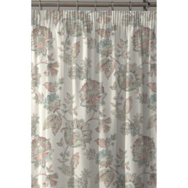 'Indira' 100% Cotton Floral Print Pair of Pencil Pleat Curtains With Tie-Backs - thumbnail 2