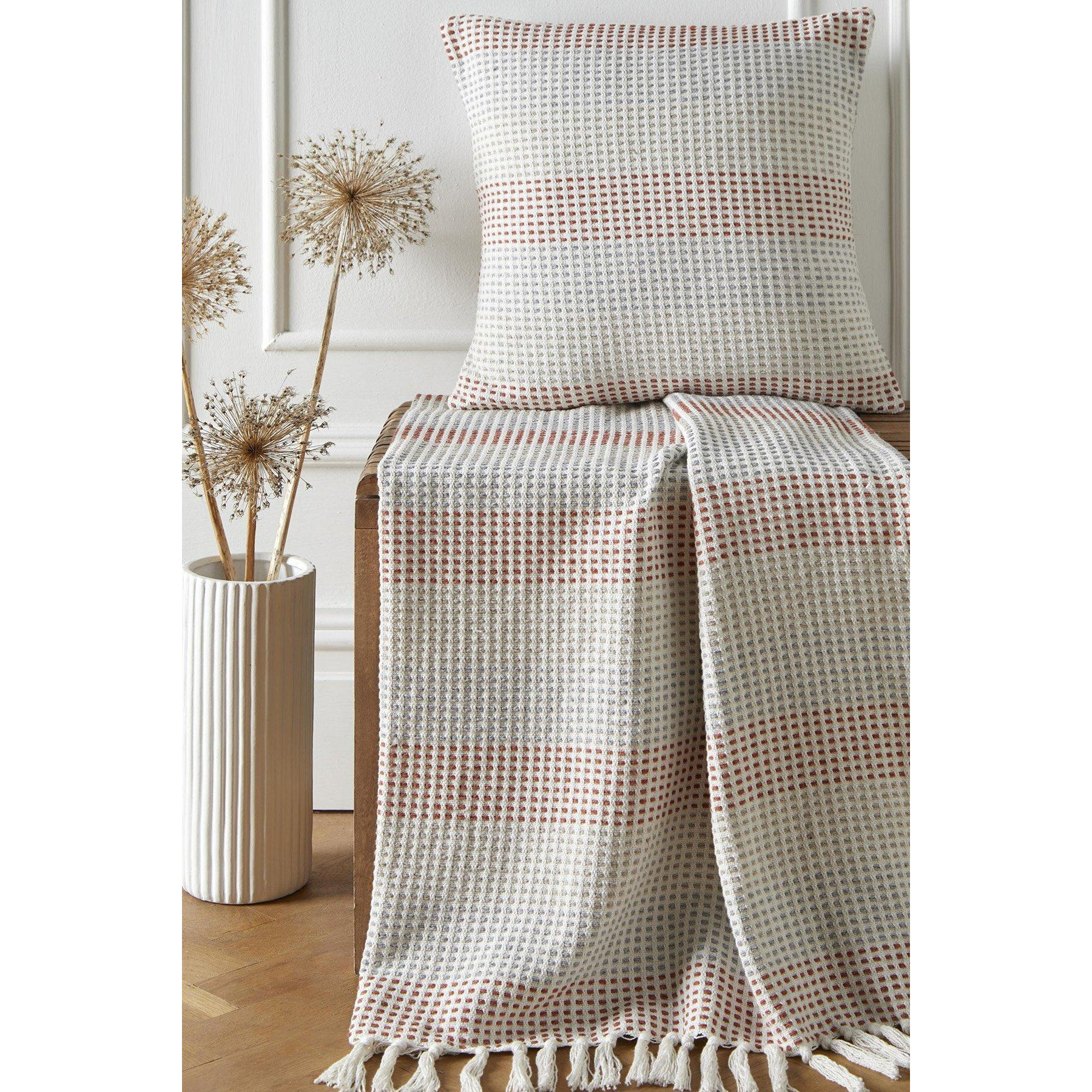 'Reva' 100% Cotton Bedspread Throw Woven Stripes With Tasselled Edges - image 1