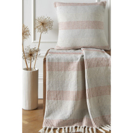 'Reva' 100% Cotton Bedspread Throw Woven Stripes With Tasselled Edges - thumbnail 1