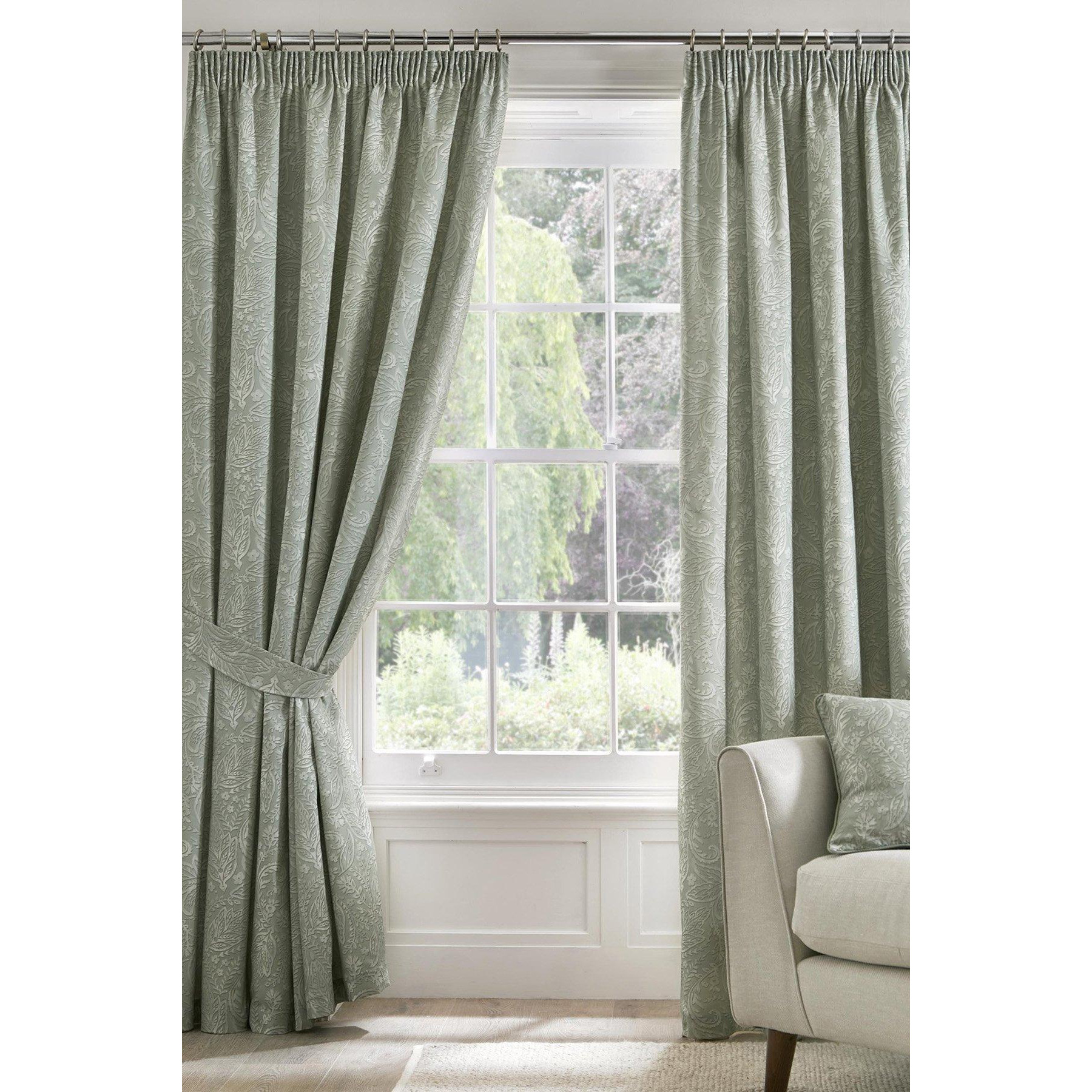 'Aveline' 100% Cotton Pair of Pencil Pleat Curtains With Tie-Backs - image 1