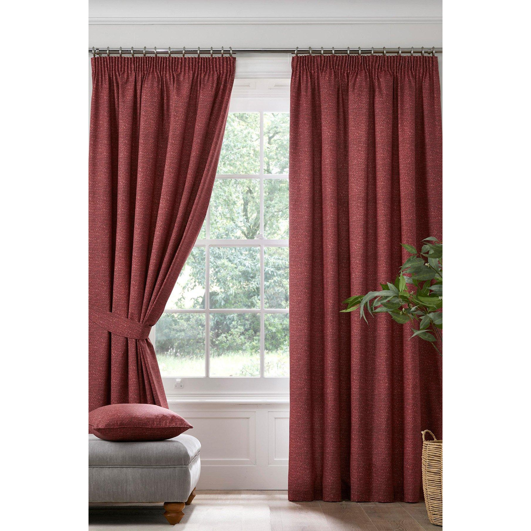 'Pembrey' Textured Pair of Pencil Pleat Curtains With Tie-Backs - image 1