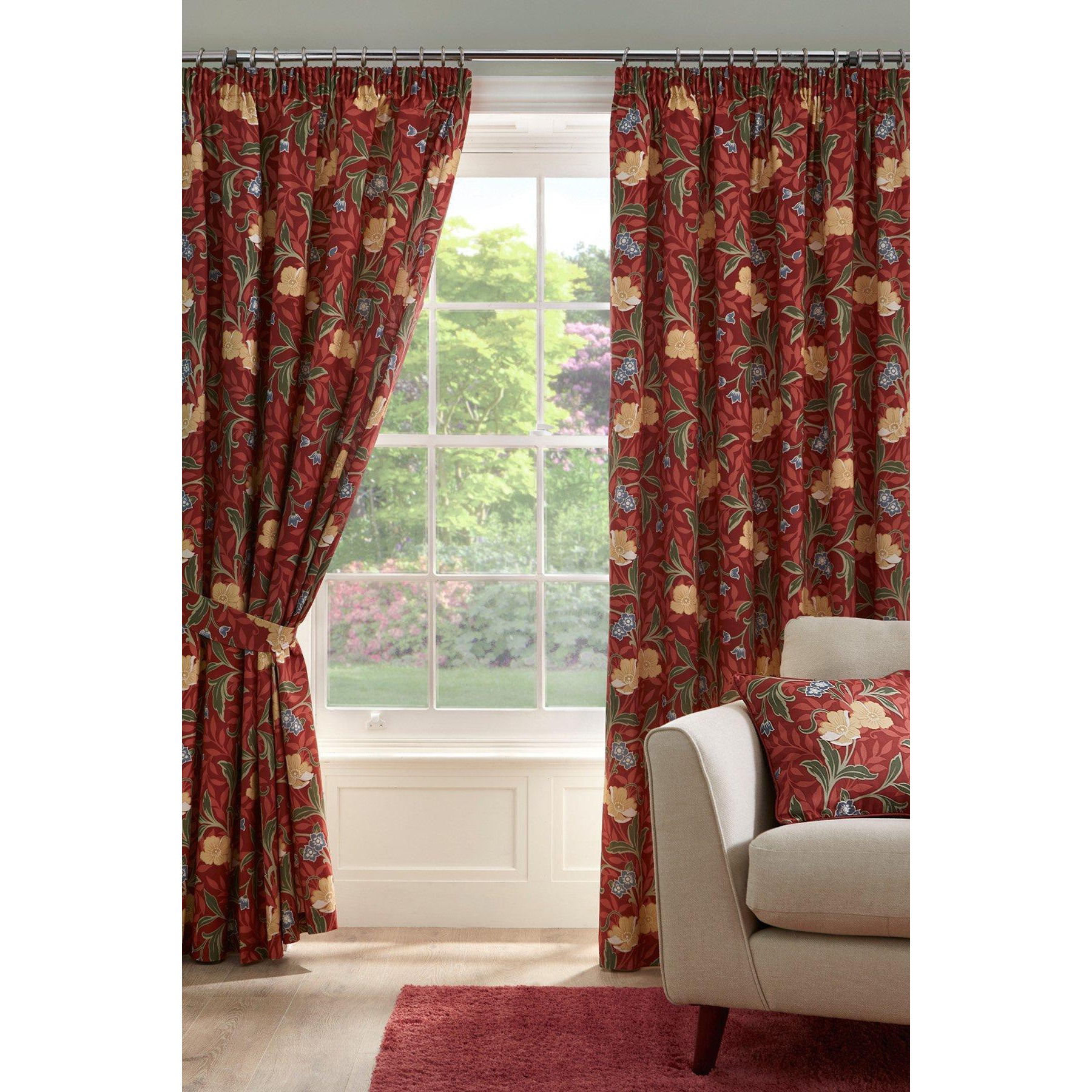 'Sandringham' 100% Cotton Pair of Pencil Pleat Curtains With Tie-Backs - image 1