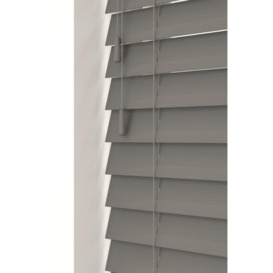 Smooth Grey 50mm Fine Grain Slatted Faux Wood Venetian Blinds with Strings 130cm Drop