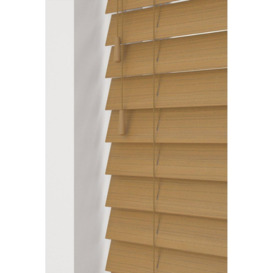 Sahara Oak 50mm Fine Grain Slatted Faux Wood Venetian Blinds with Strings 130cm Drop