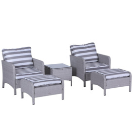 5 Pcs PE Rattan Garden Patio Furniture Set with Chair Stool Coffee Table - thumbnail 1
