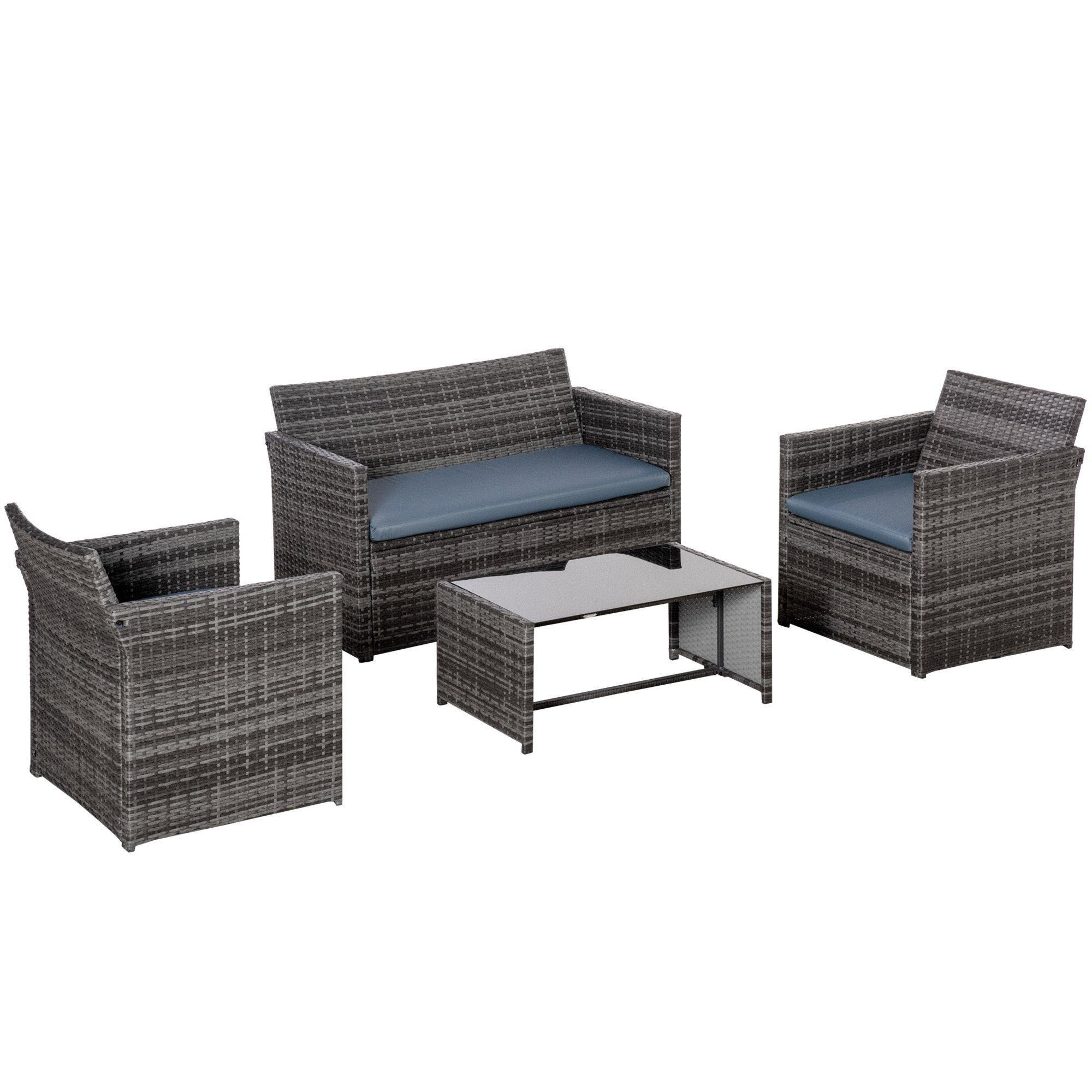 4 pcs Rattan Garden Sofa Set Patio 2-seater Bench Chairs & Coffee Table - image 1