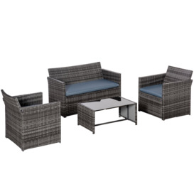 4 pcs Rattan Garden Sofa Set Patio 2-seater Bench Chairs & Coffee Table