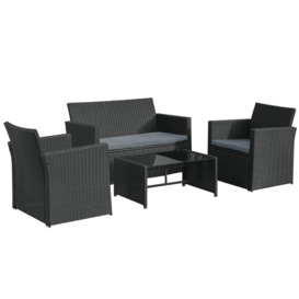 4 pcs Rattan Garden Sofa Set Patio 2-seater Bench Chairs & Coffee Table - thumbnail 1