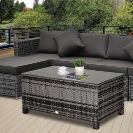 Rattan Garden Furniture Weave Wicker Coffee Table with Tempered Glass - thumbnail 3
