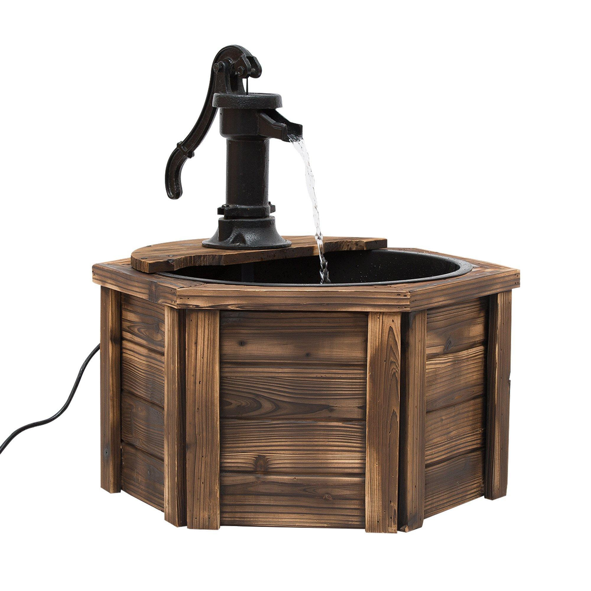 Wooden Electric Water Fountain Garden Ornament with Hand Pump Vintage Style - image 1