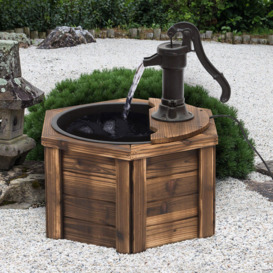 Wooden Electric Water Fountain Garden Ornament with Hand Pump Vintage Style - thumbnail 2