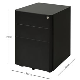 3 Drawer Metal Filing Cabinet Lockable 4 Wheels Compact Under Desk - thumbnail 3
