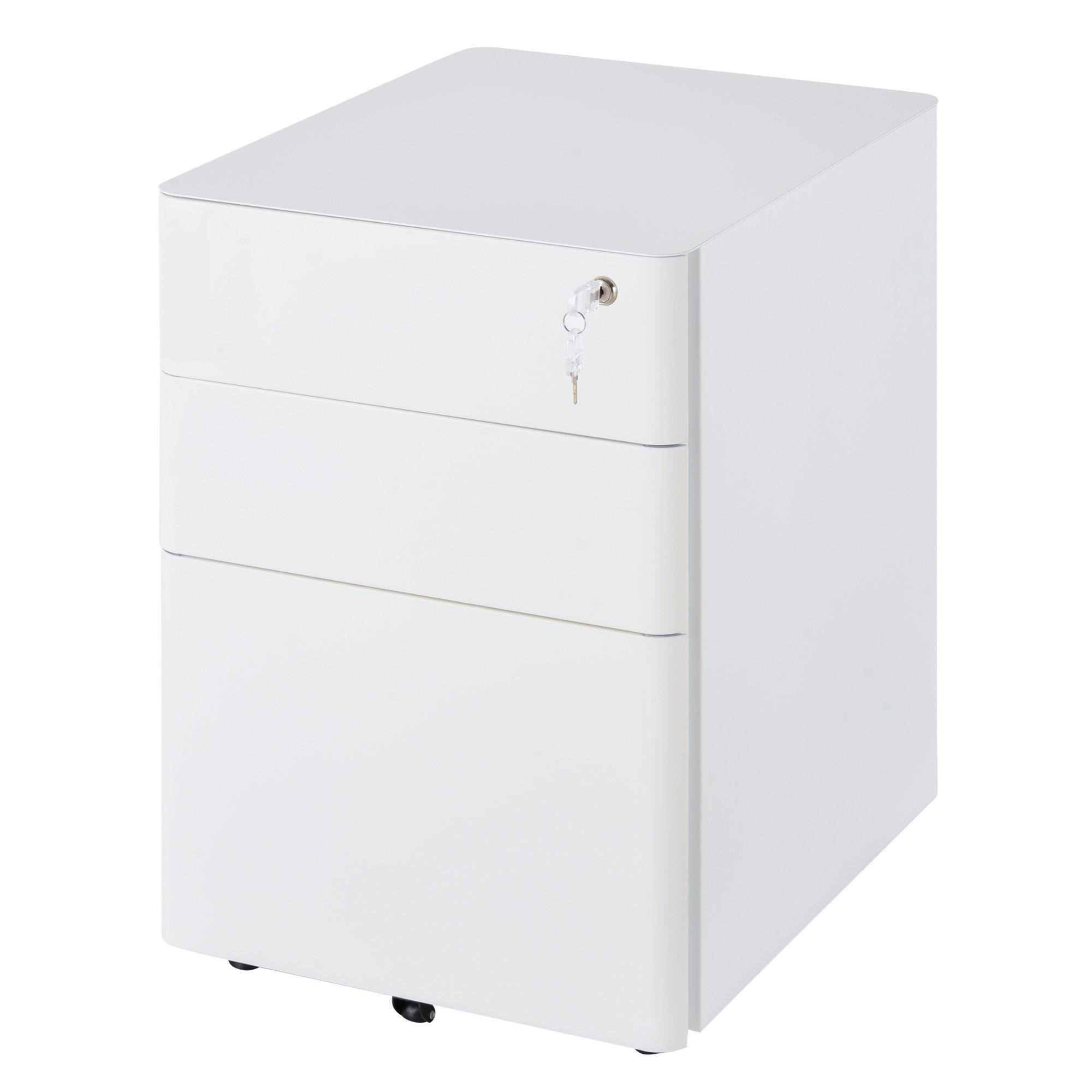 3 Drawer Metal Filing Cabinet Lockable 4 Wheels Compact Under Desk - image 1