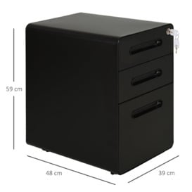 3 Drawer Modern Steel Filing Cabinet with 4 Wheels Lock Pencil Box - thumbnail 3