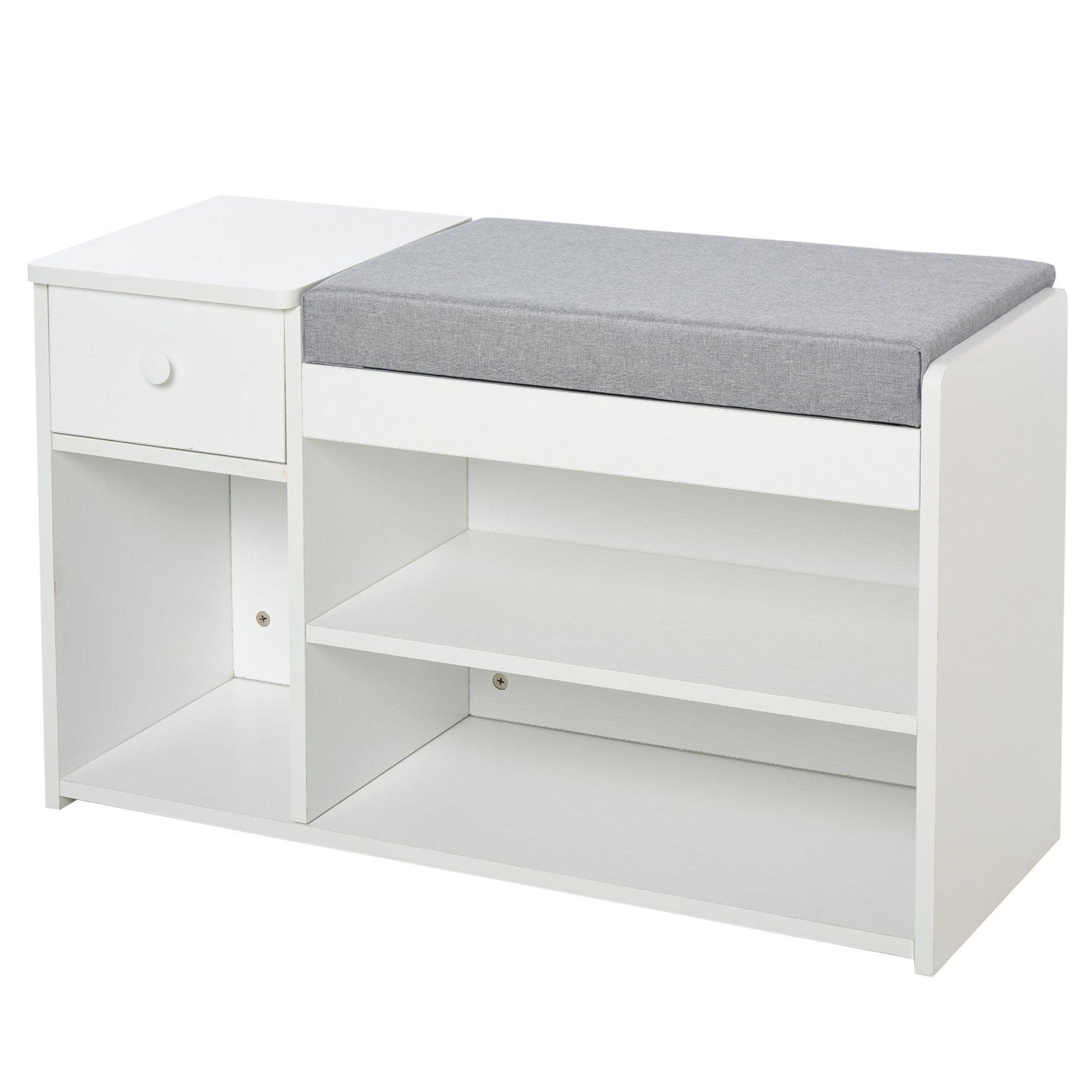 Shoe Storage Bench with Drawer 3 Compartments Cushion Home - image 1