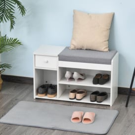 Shoe Storage Bench with Drawer 3 Compartments Cushion Home - thumbnail 2