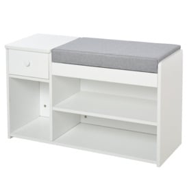 Shoe Storage Bench with Drawer 3 Compartments Cushion Home - thumbnail 1