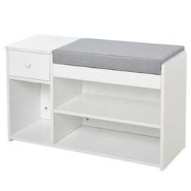 Shoe Storage Bench with Drawer 3 Compartments Cushion Home