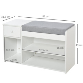 Shoe Storage Bench with Drawer 3 Compartments Cushion Home - thumbnail 3
