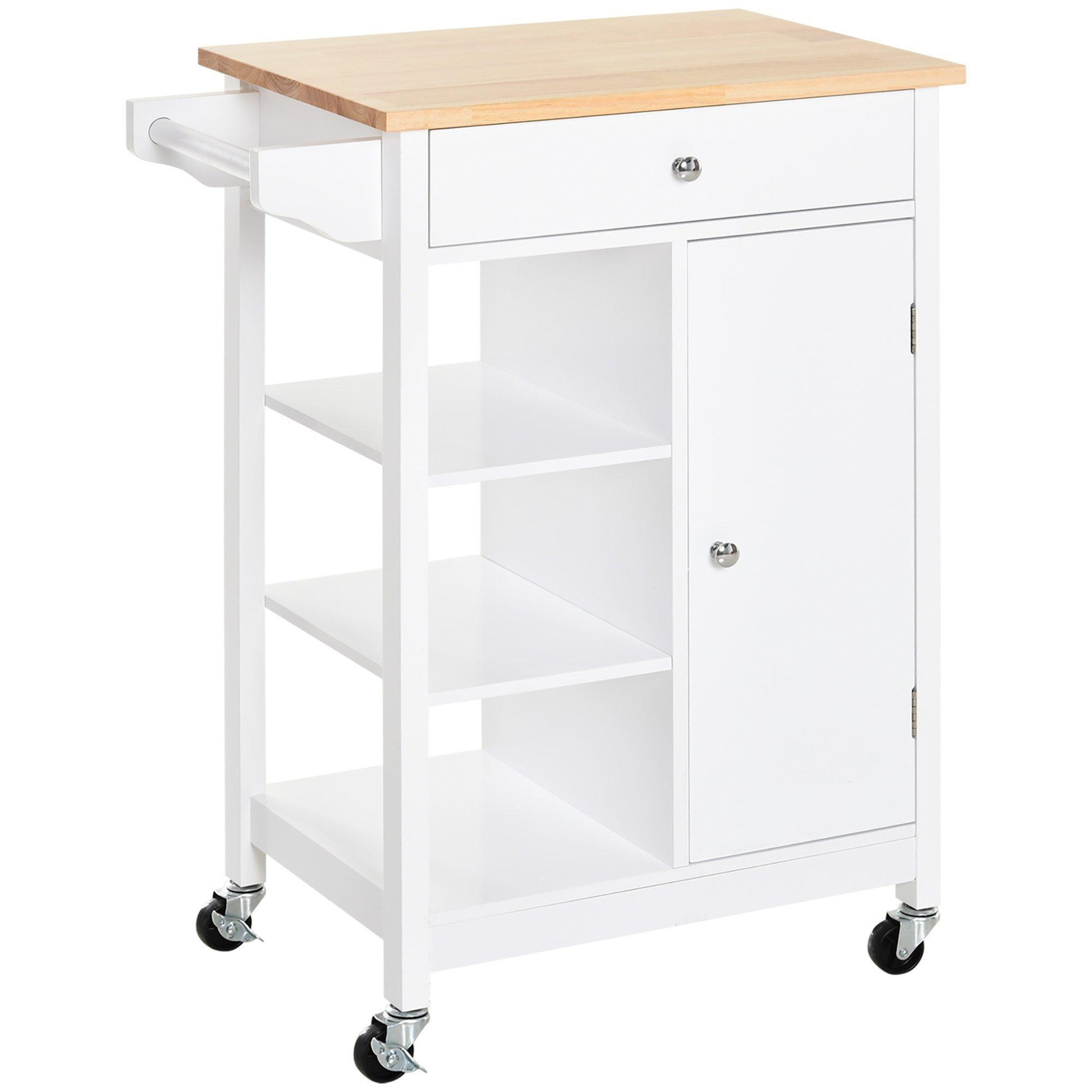 Kitchen Storage Trolley Cart Unit   Wood Top Shelves Cupboard Drawer - image 1