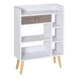 Multi-Shelf Bookcase Freestanding Storage with Drawer Shelves Wood Legs - thumbnail 1