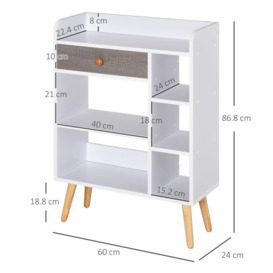 Multi-Shelf Bookcase Freestanding Storage with Drawer Shelves Wood Legs - thumbnail 3